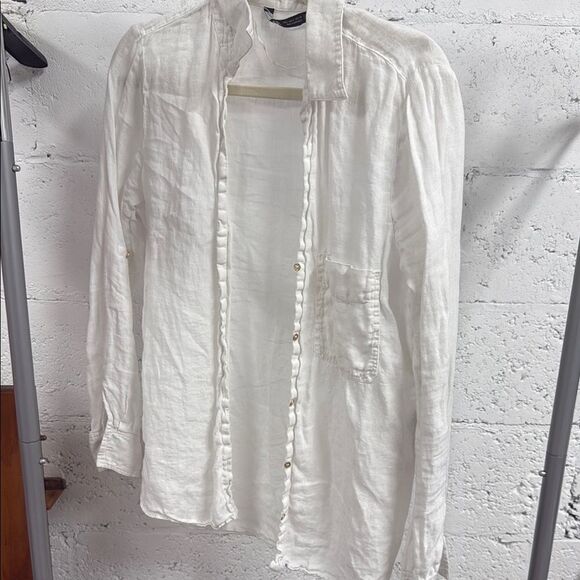 White Button-Up Shirt ZARA Size Large White Long Sleeve - Picture 1 of 3